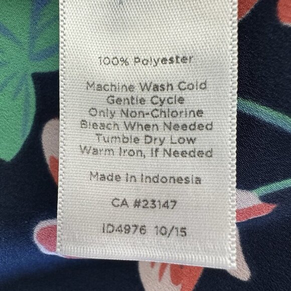 Talbots Blouse Sleeveless Size 12 Navy Blue Floral Button Back - Picture 7 of 7